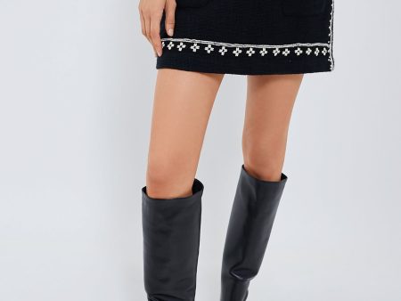 Black Mille Embroidery Mini Skirt on Sale