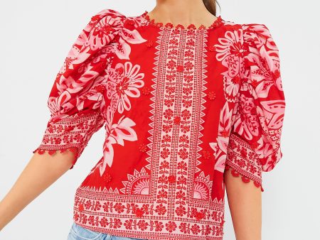 Red Flora Tapestry Blouse For Discount