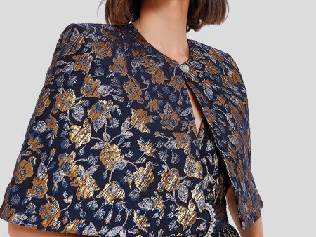 Navy and Gold Merryn Floral Jacquard Cape on Sale