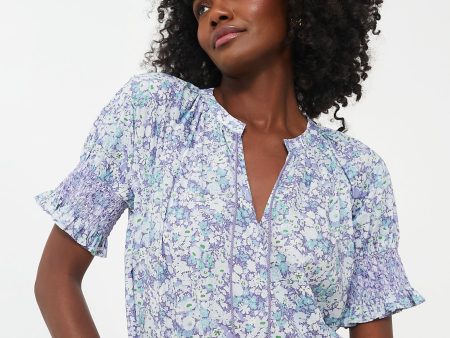 Purple and Blue Floral V-Neck Colleen Blouse For Discount