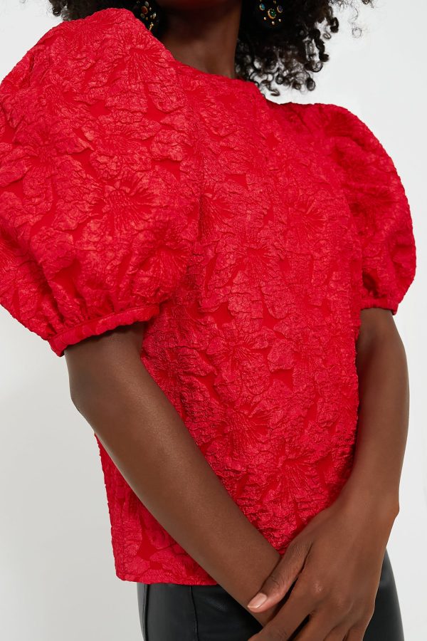 Red Jacquard Noelle Blouse Online now