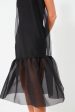 Black Midi Organza Ribbed Dress Sale