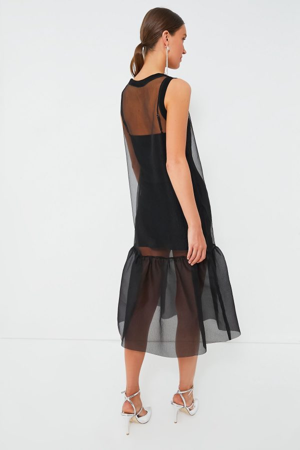 Black Midi Organza Ribbed Dress Sale