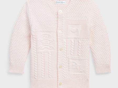 Delicate Pink Long-Sleeve Organic Cotton Novelty Bear Cardigan Hot on Sale