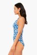 Blue Hibiscus Printed Knot One-Piece Cheap