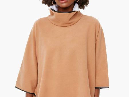 Camel Leather Trim Funnel Neck Piper Poncho Online Sale