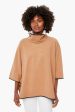 Camel Leather Trim Funnel Neck Piper Poncho Online Sale