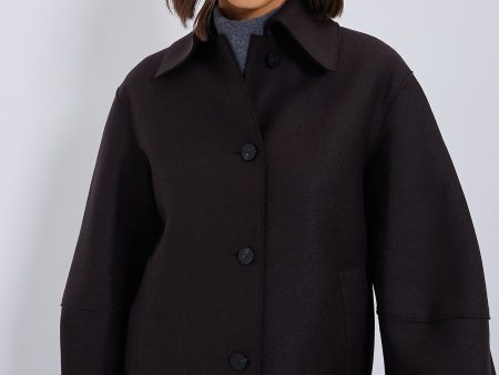 Dark Brown Puffed Sleeve Pressed Wool Jacket Online Sale