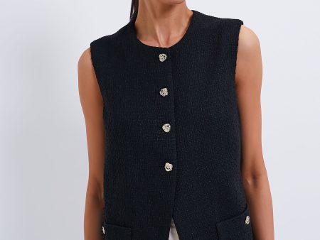 Black Tweed Sonja Top For Cheap