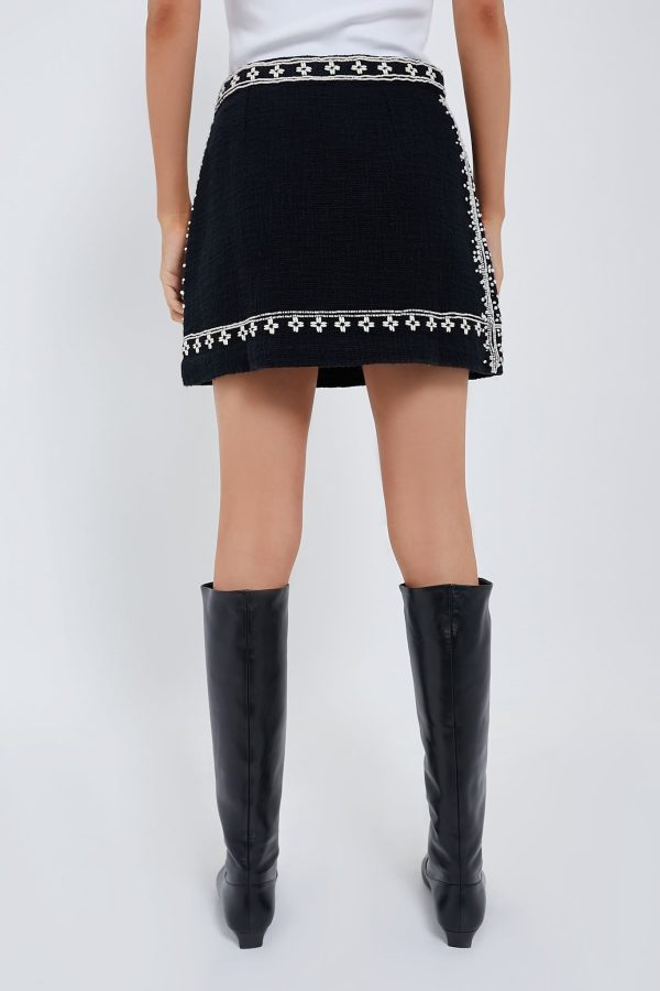 Black Mille Embroidery Mini Skirt on Sale