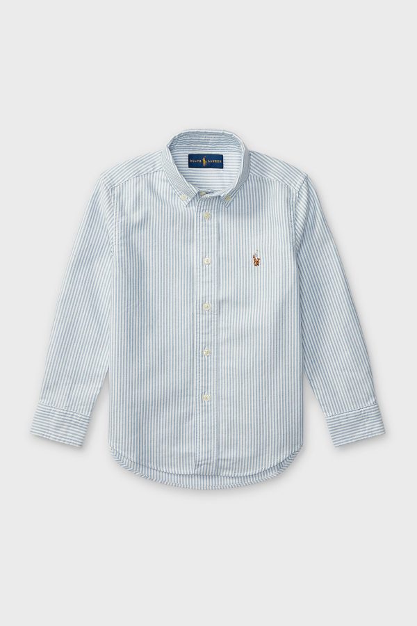 Light Blue Stripe Long-Sleeve Oxford Button Down Sportshirt For Discount