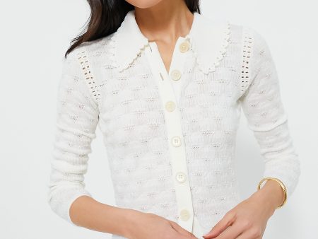 White Mila Pointelle Long Sleeve Cardigan Online Hot Sale