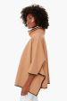 Camel Leather Trim Funnel Neck Piper Poncho Online Sale