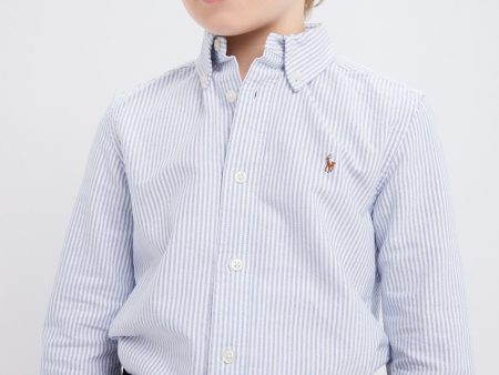 Light Blue Stripe Long-Sleeve Oxford Button Down Sportshirt For Discount