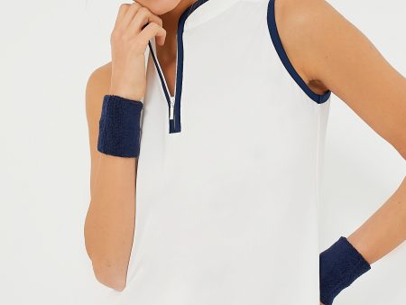 White Sleeveless Connors Mock Neck For Cheap