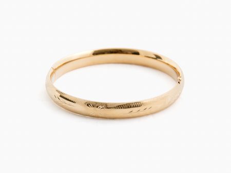 14k Yellow Gold Classic Etched Floral Bangle (.31 w) Online now