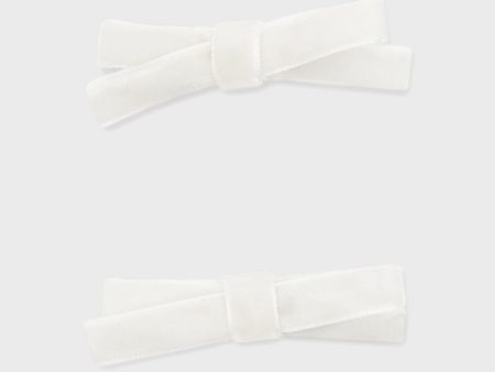 White Small Velvet Bow Clips Set of 2 Online now