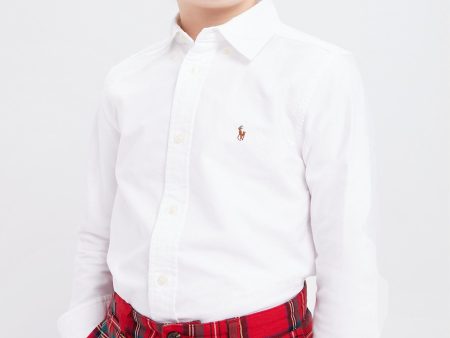 Boys White Long-Sleeve Oxford Button-Down Sportshirt For Sale