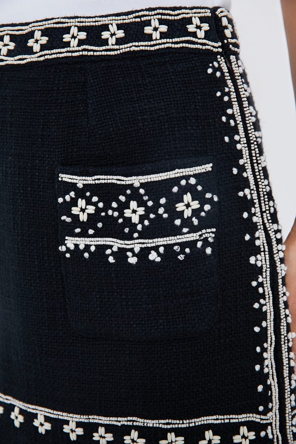 Black Mille Embroidery Mini Skirt on Sale