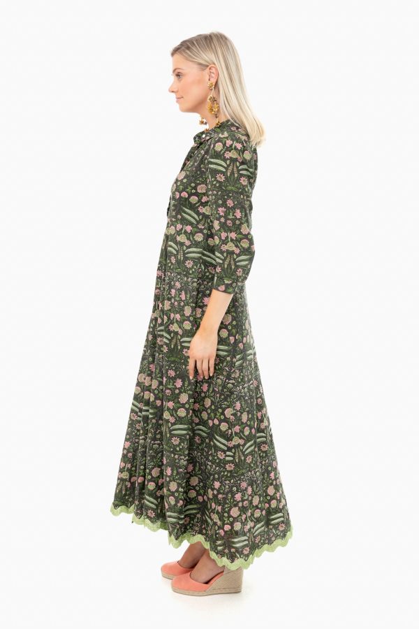 Black and Pistachio 3 4 Sleeve Maxi Shirt Dress Online Sale