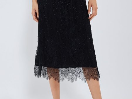 Black Seraphina Stoned Lace Skirt on Sale