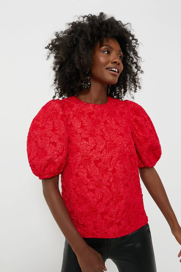 Red Jacquard Noelle Blouse Online now