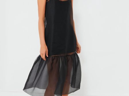 Black Midi Organza Ribbed Dress Sale