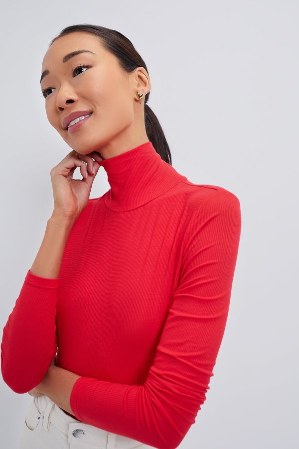 Red Lightweight Ribbed Turtleneck on Sale