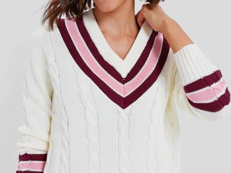 Marshmallow Cable V-Neck Sweater For Sale