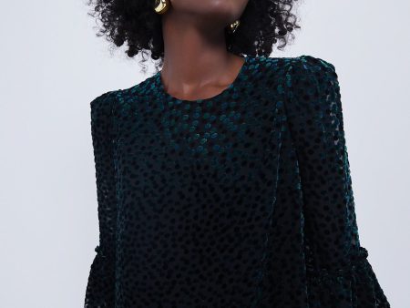 Black Flock Dot Velvet Luciela Blouse on Sale