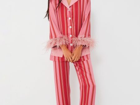 Pink Stripes Party Pajamas with Feathers Online Hot Sale