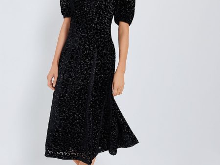 Black Sophia Burnout Velvet Puff Sleeve Dress Fashion