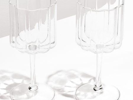 Clear Wave Wine Glasses (Set of 2) For Cheap