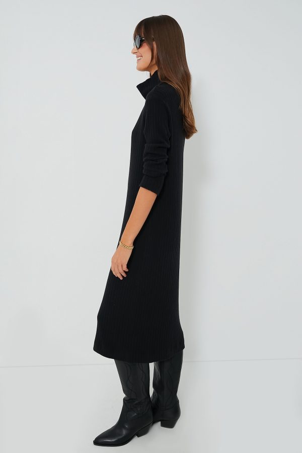 Black Sweater Rib Turtleneck Dress Cheap