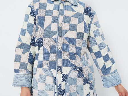 Patchwork Chambray Cotton Blend Reversible Coat on Sale