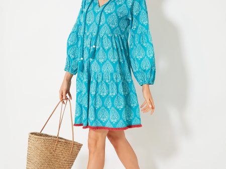 Tropical Teal Lantern Block Print Tie Neck Coverup Online