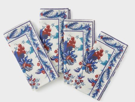 Blooming Sapphire Printed Napkins Set of 4 Hot on Sale