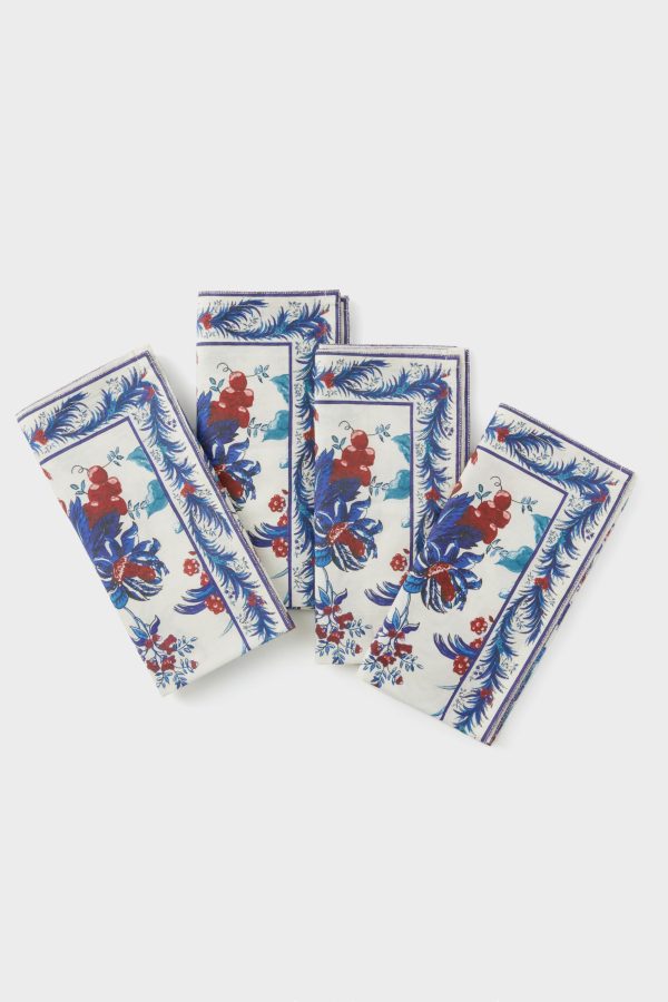 Blooming Sapphire Printed Napkins Set of 4 Hot on Sale