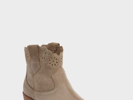 Taupe Cali Broderie Suede Cowboy Boots For Cheap