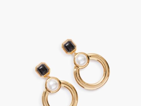 Bezel Pearl Hoop Earrings Online Sale