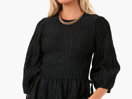 Black Neda Mushroom Pleat Round Blouse Sale