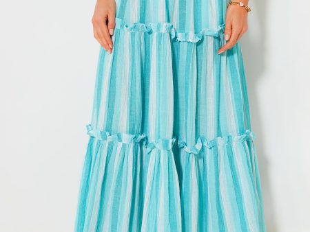 Aquamarine Stripe Gauze Prado Skirt For Sale