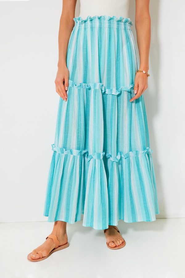 Aquamarine Stripe Gauze Prado Skirt For Sale