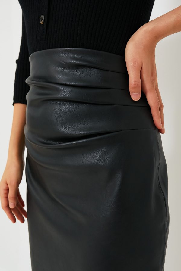 Black Leather Monica Midi Skirt Fashion