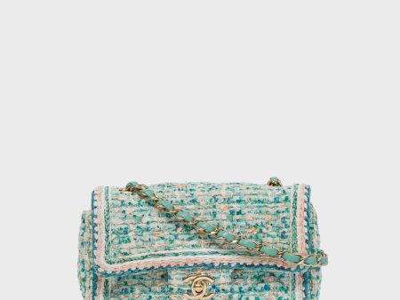 CHANEL Green Braided Tweed Flap Bag Cheap