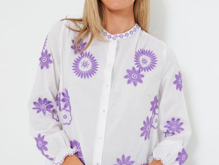 White and Purple Columbia Blouse Fashion