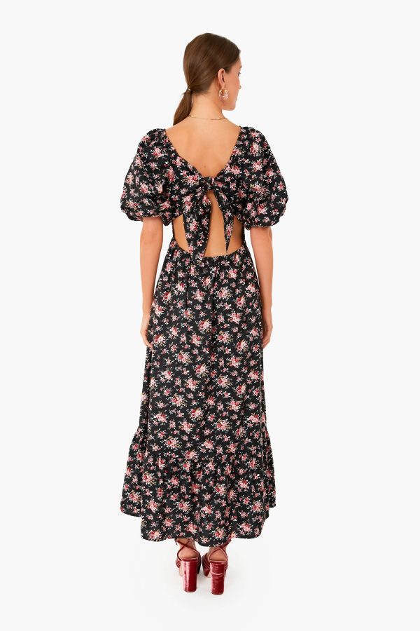 Black Floral Seaport Midi Dress For Sale