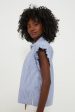 Blue and White Stripe Marianne B Ruffle Sleeve Shirt For Sale