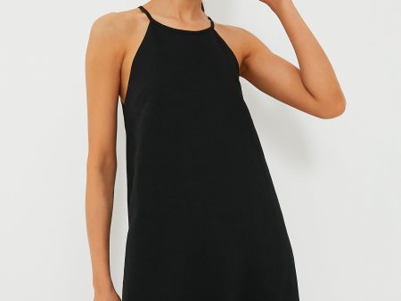 Black Linen High Neck Short Dress Online Hot Sale