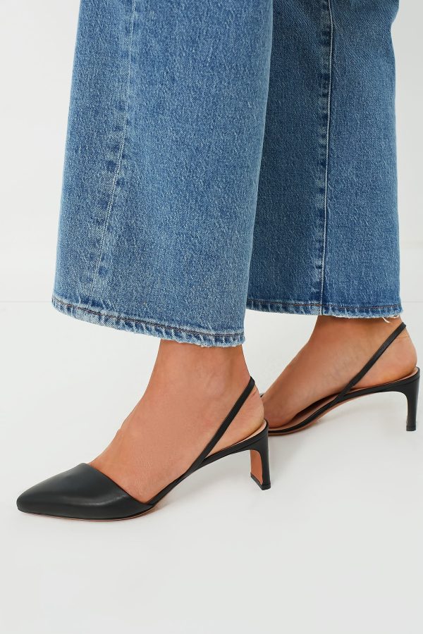 Black Leather Frankie Angled Slingback Discount